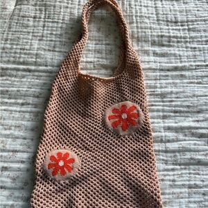 Pink Crotchet Bag with flowers
